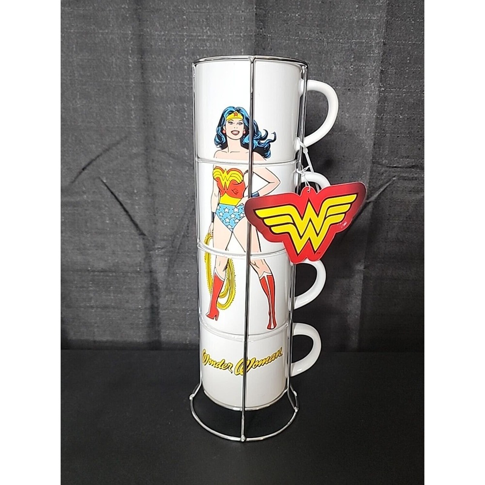 Wonder Woman Stackable Ceramic Mugs, 4 Pack ICUP NEW WITH TAG